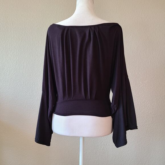 Whimsigoth Witchy Free People Top XS Black Boho Off The Shoulder Bell Sleeves - Picture 5 of 12